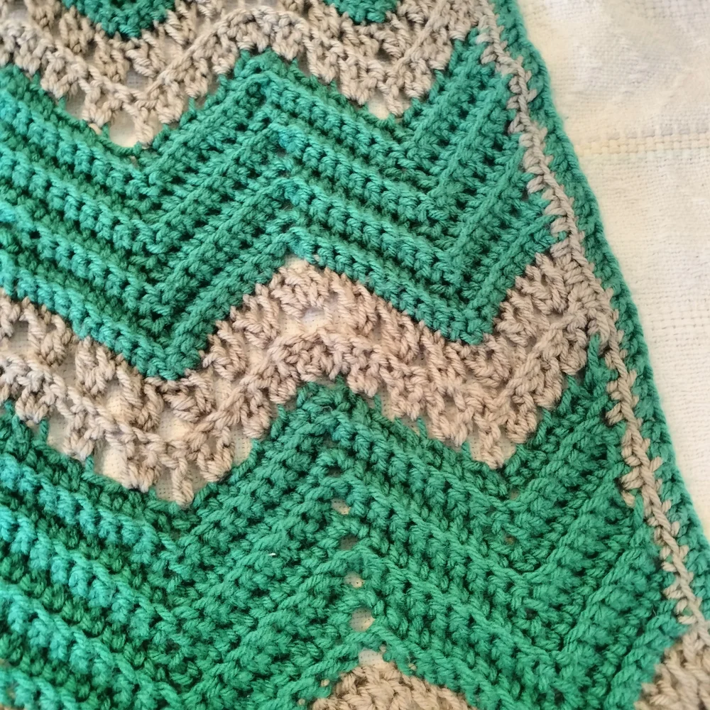Handmade Crocheted Afghan Teal Green And Gray 65 X 52‎ Inches